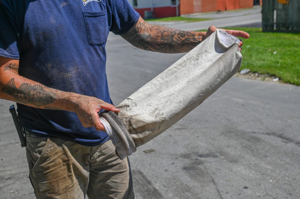 A cleaned vacuum filter bag.