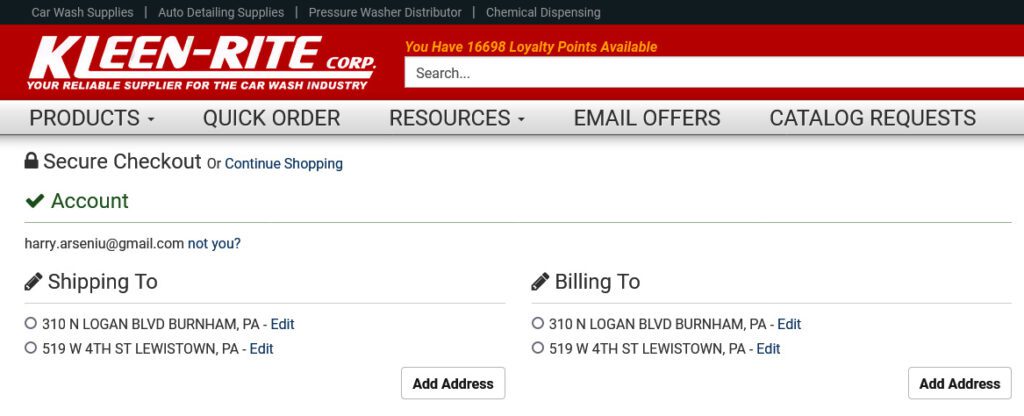 customer screen on kleen-rite website