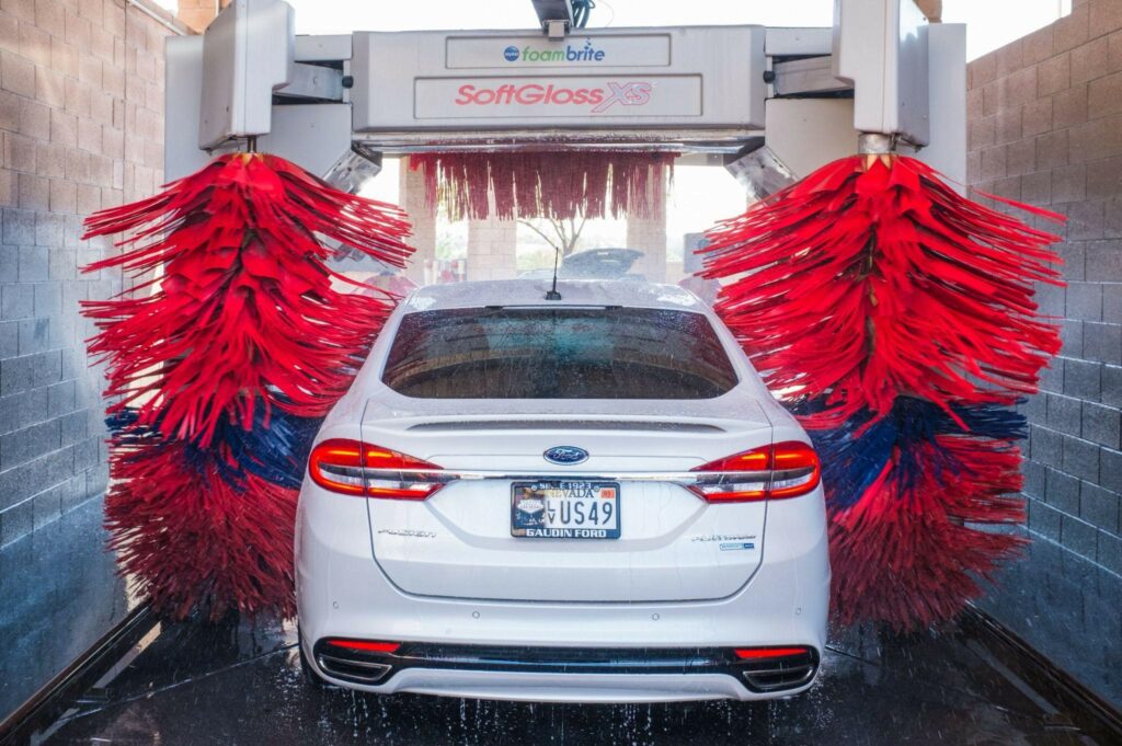 white car at car wash