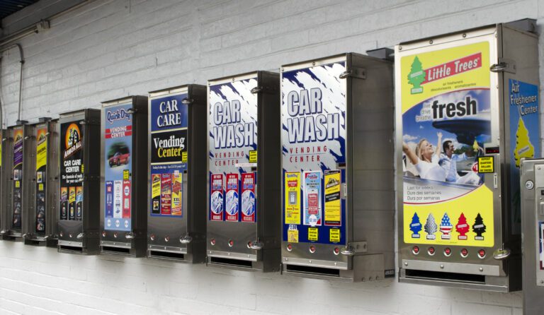 row of laurel vending machines