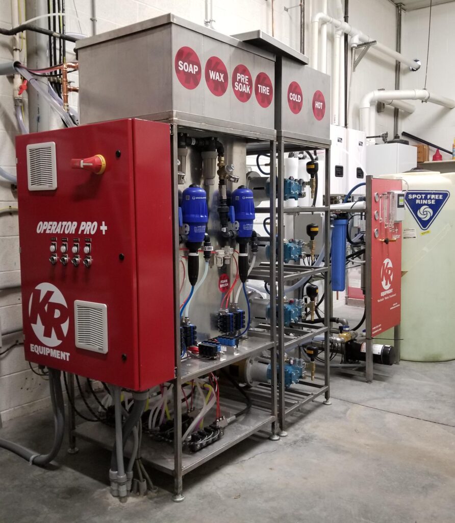 Operator Pro Plus pump stand installed in a car wash.